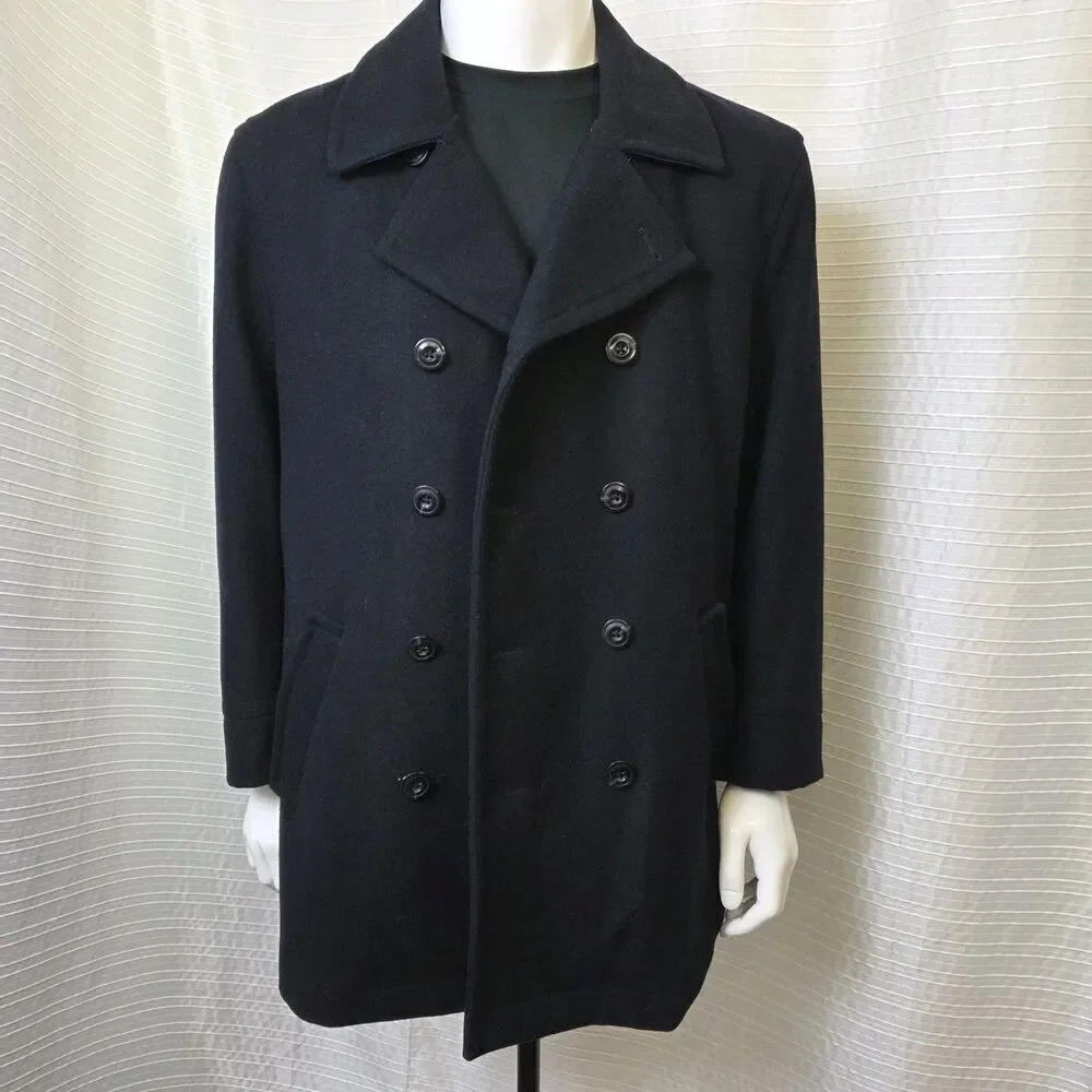 Egara Peacoat Wool Blend Men's L Quilt Lined Very Dark Navy/Black